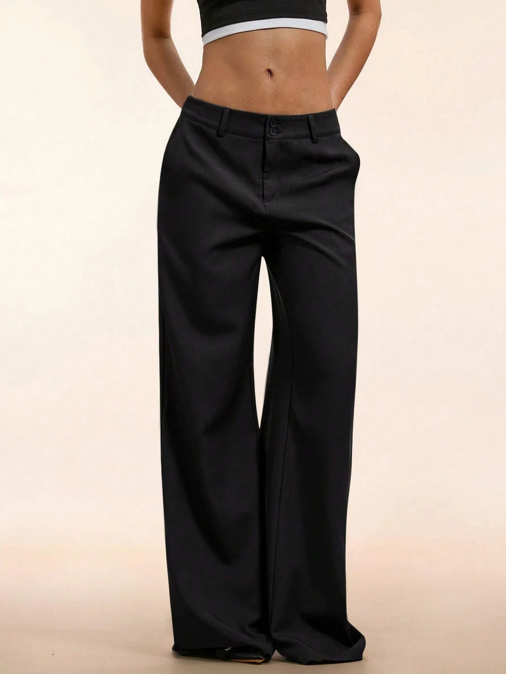 Women's Elegant Low Waist Wide Leg Pants Casual Ribbed Slight Flared Mopping Trousers Streetwear Polyester Elastane Blend