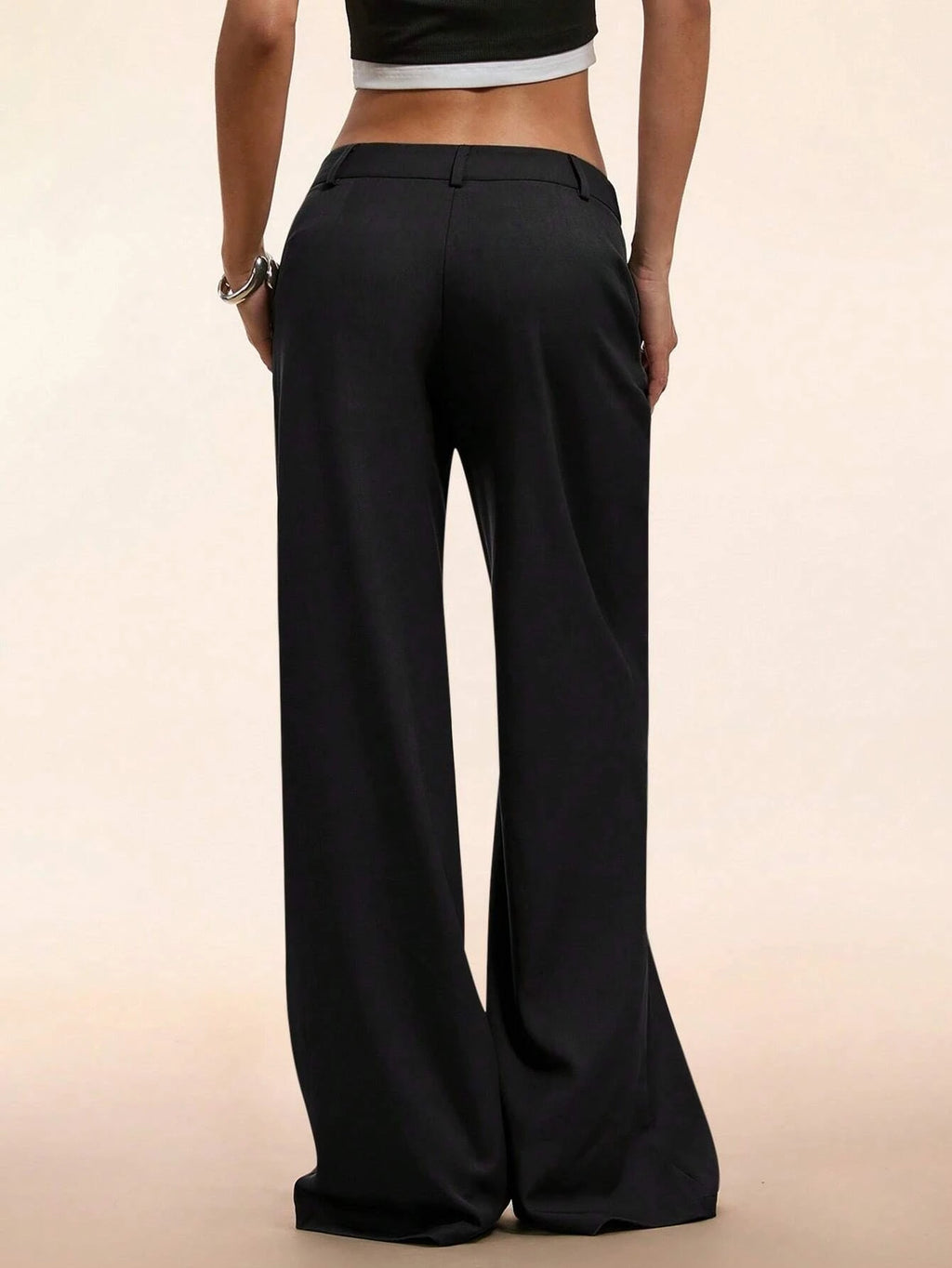 Women's Elegant Low Waist Wide Leg Pants Casual Ribbed Slight Flared Mopping Trousers Streetwear Polyester Elastane Blend
