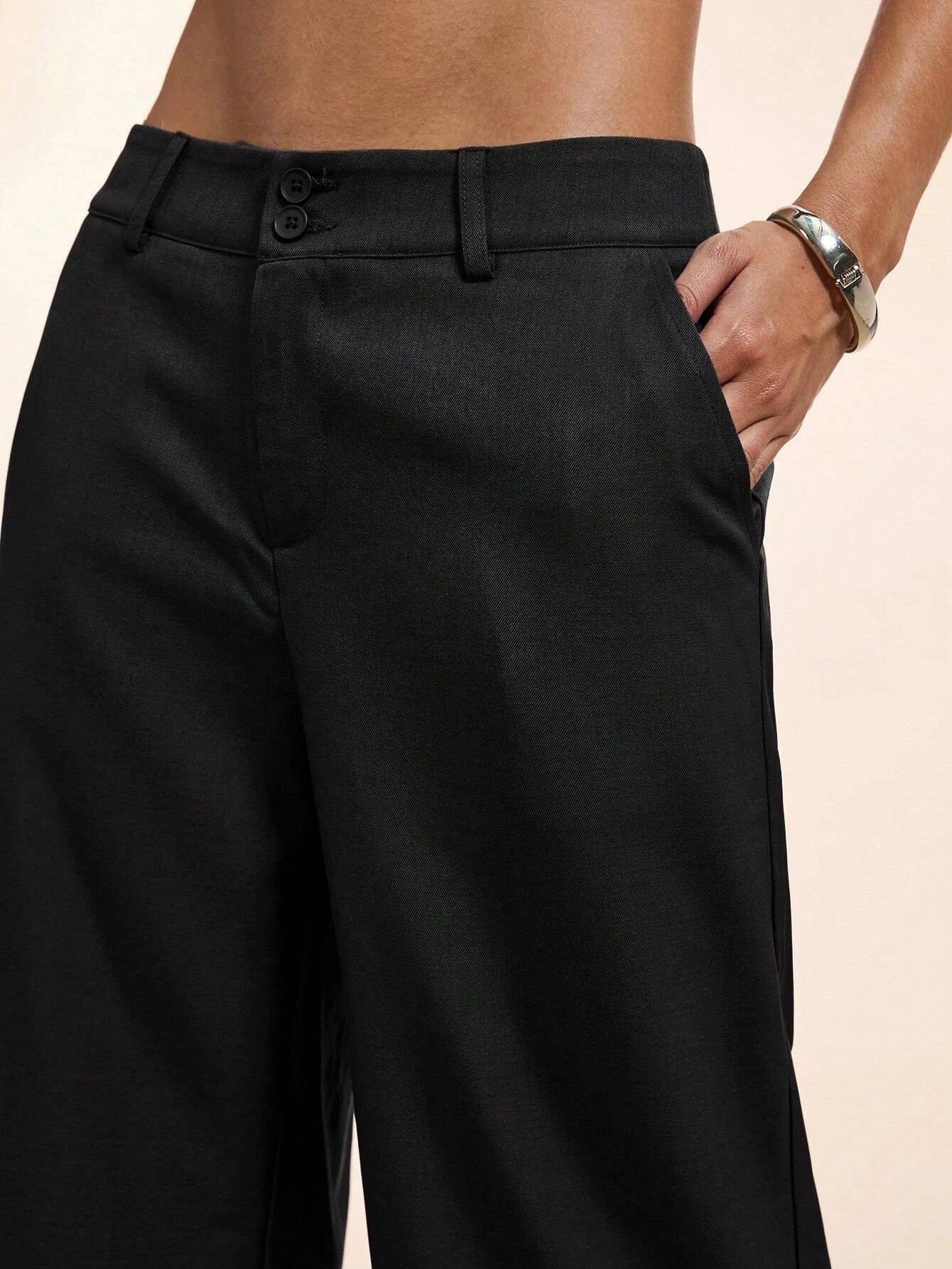 Women's Elegant Low Waist Wide Leg Pants Casual Ribbed Slight Flared Mopping Trousers Streetwear Polyester Elastane Blend