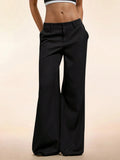 Women's Elegant Low Waist Wide Leg Pants Casual Ribbed Slight Flared Mopping Trousers Streetwear Polyester Elastane Blend