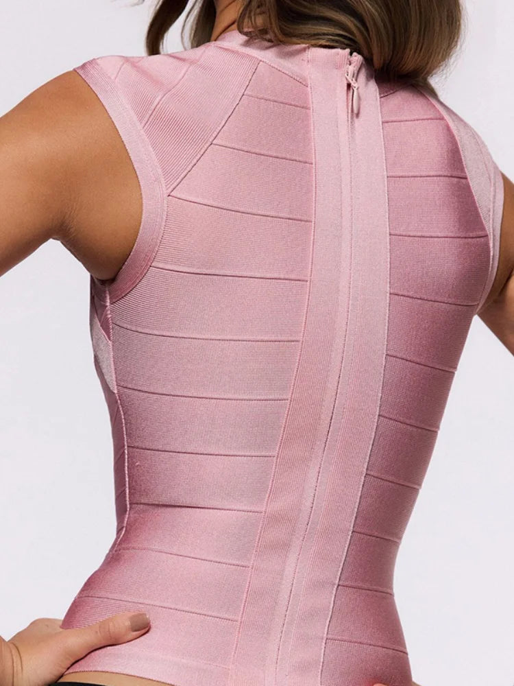 Chic Bandage Sleeveless Corset Top Chic Trendy Deep V Neck Back Zipper Bodycon Blouse Women Summer Date Party Club Vacation Wear